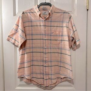 Flying Scotsman Button Down Mens Short Sleeve Plaid Size XL Pink Easter